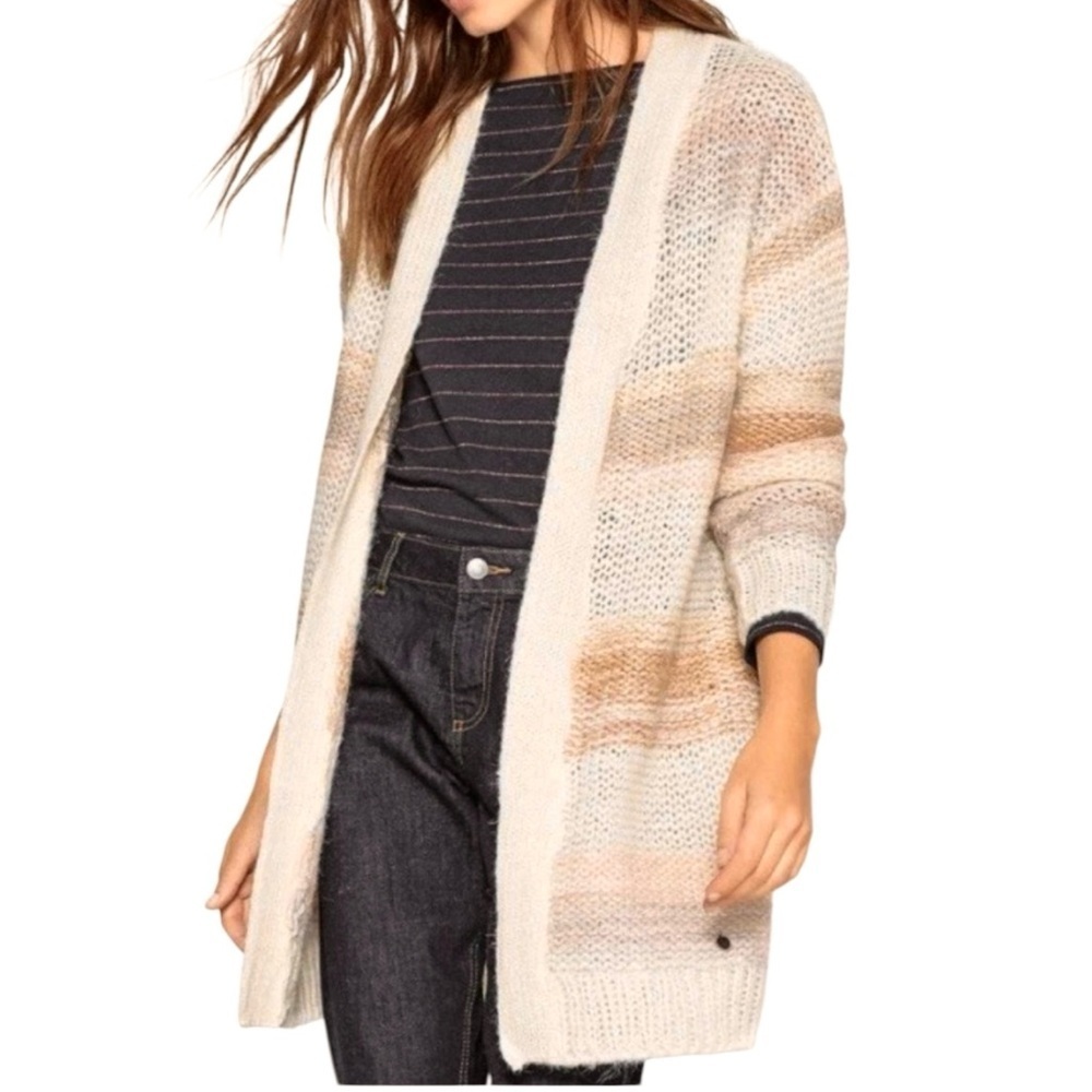 Like New Anthropologie Numph Metallic Striped open Front Long Line Sweater Small